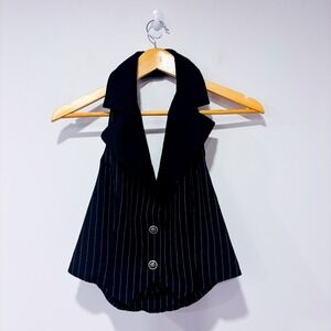 ROMWE Black pinstripe halter vest top | Streetwear tailored | Size 6